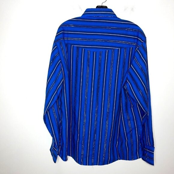 Wrangler Mens Shirt Size XL Vintage Western Snap Front Cuff Metallic Thread Blue - Picture 13 of 13